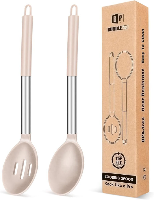 Pack of 2 Large Silicone Cooking Spoons,Non Stick Solid Basting Spoon,Heat-Resistant Kitchen