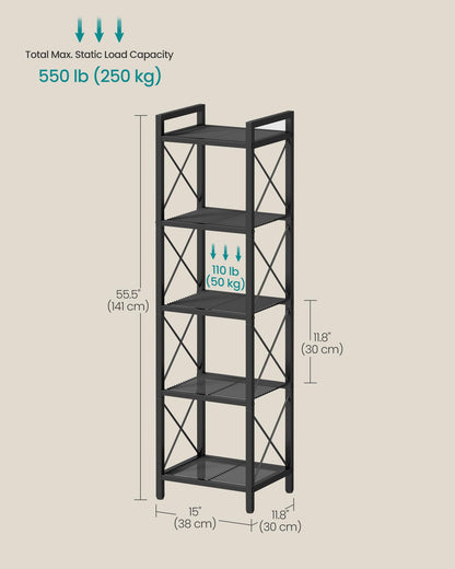 SONGMICS 5-Tier Metal Storage Rack, Shelving Unit with X Side Frames