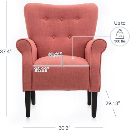 BELLEZE Modern Accent Chair for Living Room, High Back Armchair with Wooden Legs, Upholstered Wingback Side Chair Padded Armrest Single Sofa Club Chair for Living Room, Bedroom - Allston (Brick)