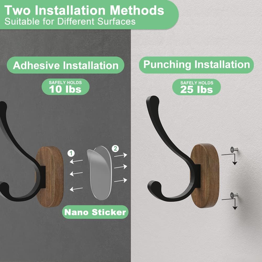 Wall Hooks for Hanging Coats - 4 Pack Coat Hooks Wall Mounted, Wood Coat Hooks for Wall, Bussdis Single Metal Hooks for Hanging Hats, Keys, Towel, Robe, Purse, Jackets, Decorative Livingroom, Bathroom