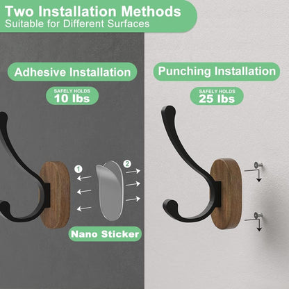 Wall Hooks for Hanging Coats - 4 Pack Coat Hooks Wall Mounted, Wood Coat Hooks for Wall, Bussdis Single Metal Hooks for Hanging Hats, Keys, Towel, Robe, Purse, Jackets, Decorative Livingroom, Bathroom