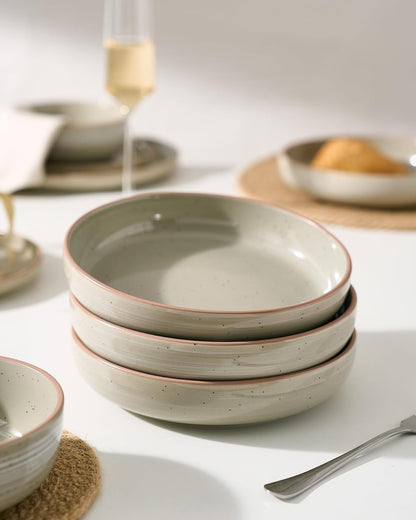 famiware Milkyway 33 oz Bowl Set, Pasta Bowls Set of 4, Salad Bowls, Double Reactive Glaze, Sturdy & Stackable, Ideal for Housewarming, Festivals, Matcha Green with Speckles