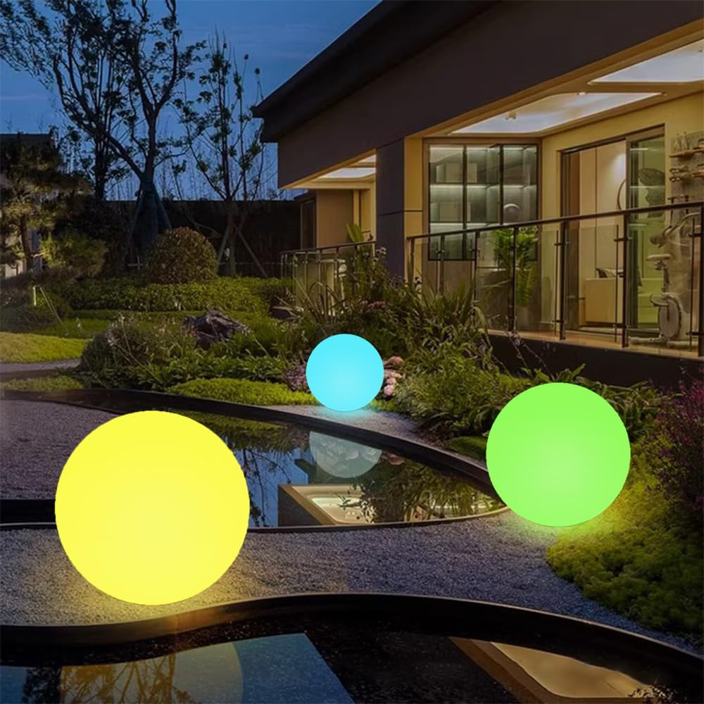 Large LED Glowing Ball Light, 20-in Outdoor LED Garden Orb Lights, Rechargeable Globe Lights RGB Color Changing Globe Floor Lamp Mood Lamp w/Remote, Waterproof Light Up Ball Light for Patio Lawn Decor