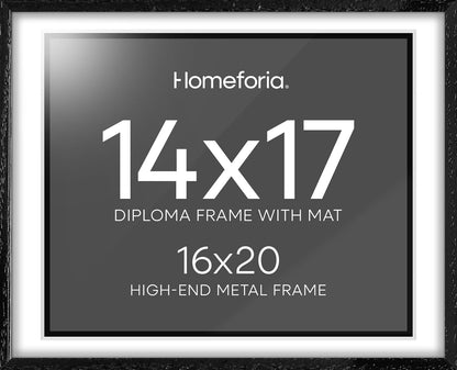 Homeforia 16x20 Diploma Black Wood Frame, High End Oak 16 x 20 Certificate Frames with Mat 14 x 17, 16by20 Document Frame Matted to 14by17, Wooden Graduation Frames, Tempered Glass, Wall Kit, Set of 1