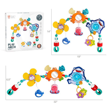 Baby Stroller Car Seat Toys,Adjustable Crib Mobile Activity Arch Toys with Sound Toy and Baby Hanging Toys,Sensory Play Travel Bouncer Bassinet Toy for Toddler Boy Girl 0 3 6 9 12 24 Month