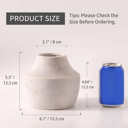 Mitt&Ditt Ceramic Flower Vase, 5.3 inch Off-White Farmhouse Rustic Vase, Handcrafted Weathered Pottery Vases, Small Flower Terracotta Vases for Home Decor, Living Room, Table, Shelf