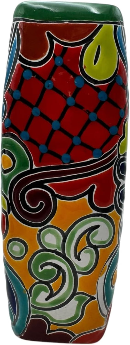 Talavera Planter Pot Square Vase Folk Art Mexican Pottery Handmade Hand Painted Home Decor Indoor Multicolor Outdoor 9.25" (Multi 12)