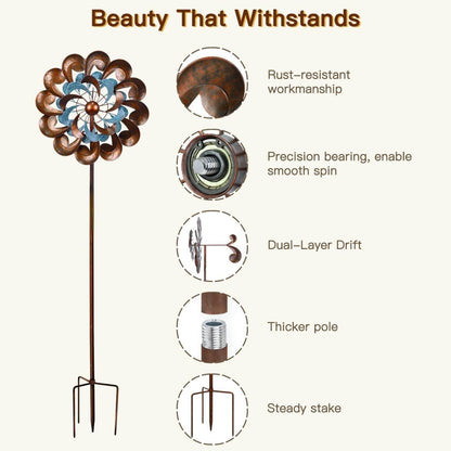 Wind Spinner Outdoor Garden Decor, Wind Spinners for Yard and Garden, 84 inch Copper Wind Sculptures & Spinners, Windmill for Yard Decorations - Larger Spinners