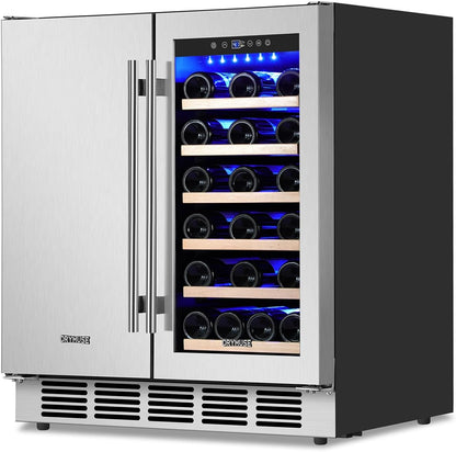 30" Stainless Steel Wine & Beverage Refrigerator - Dual Zone, Built-in/Freestanding with Upgraded Cooling - 30 Bottles & 110 Cans Capacity