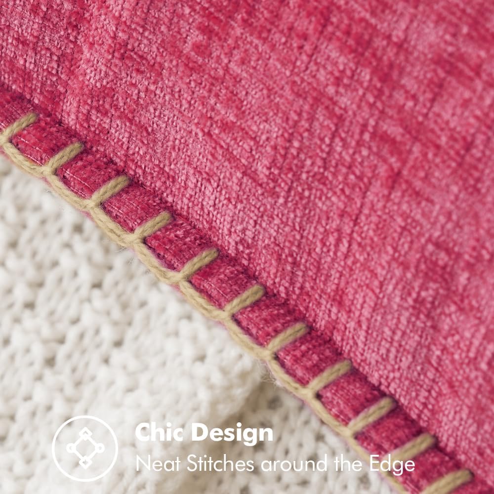 MIULEE Pack of 2 Couch Throw Pillow Covers 20x20 Inch Hot Pink Farmhouse Decorative Pillow Covers with Stitched Edge Soft Chenille Solid Dyed Spring Pillow Covers for Sofa Bed Living Room