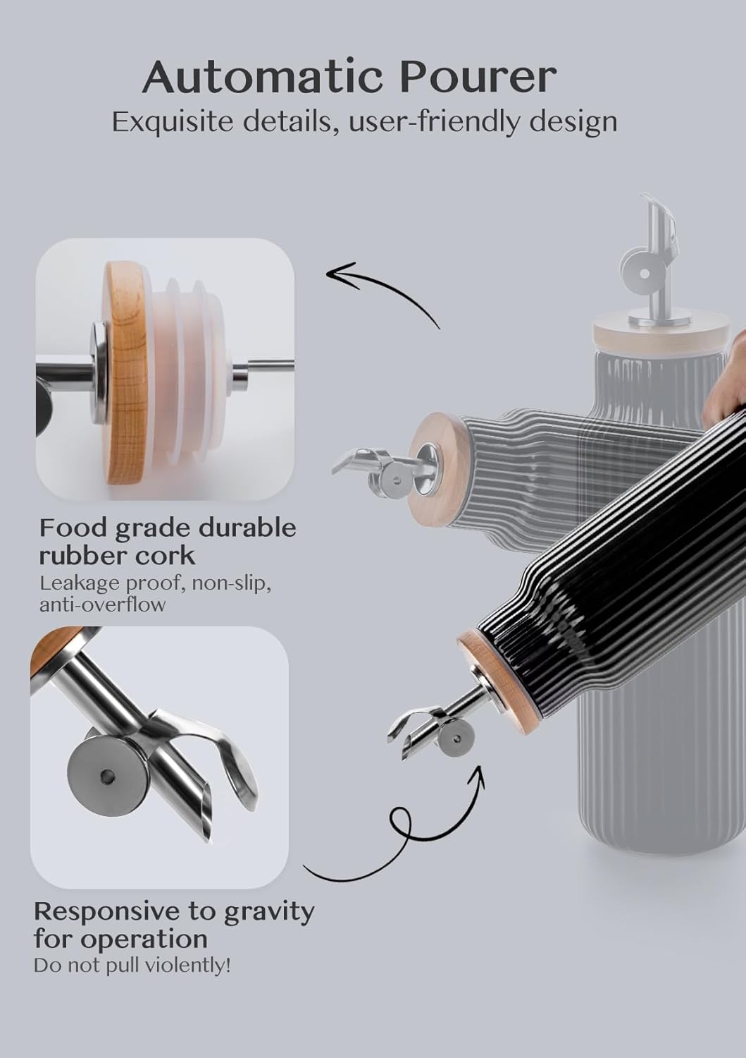 Nucookery Ceramic Olive Oil Dispenser Bottle for Kitchen, 14 oz Opaque Vinegar Dispenser Bottle, Large Capacity Cooking Oil Container for Storage Vinegar, Soy Sauce, Coffee Syrup, Black