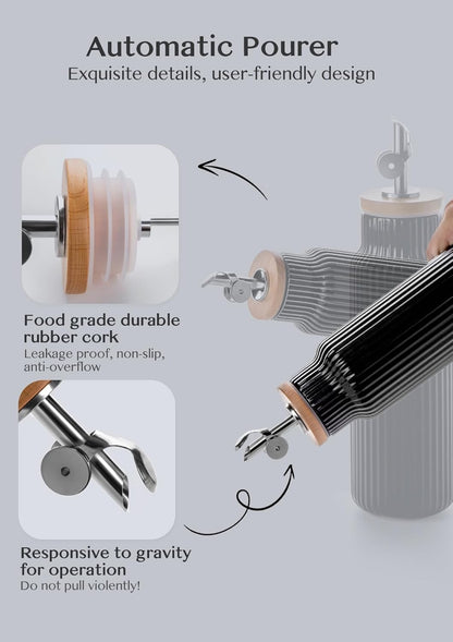 Nucookery Ceramic Olive Oil Dispenser Bottle for Kitchen, 14 oz Opaque Vinegar Dispenser Bottle, Large Capacity Cooking Oil Container for Storage Vinegar, Soy Sauce, Coffee Syrup, Black