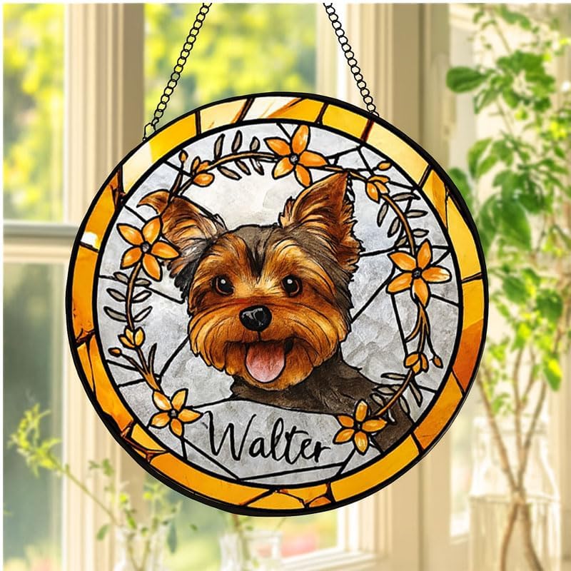 Custom Pet Portrait Glass Wall Hanging, Personalized Dog and Window Display, Unique Gift for Pet Owners