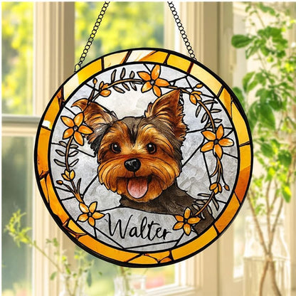 Custom Pet Portrait Glass Wall Hanging, Personalized Dog and Window Display, Unique Gift for Pet Owners