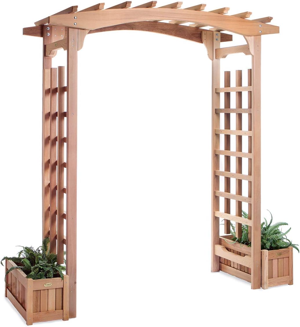 All Things Cedar PA96-Set 6-ft Cedar Garden Pagoda Arbor with Side Planters | Wedding Arch for Ceremony | Wood Trellis for Outdoor & Plant Climbing | Handcrafted (Western Red Cedar)