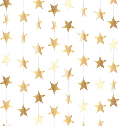 Patelai Glitter Star Garland Banner Decor 130 Feet Star Hanging Bunting Banner Twinkle Backdrop for Homecoming Classroom Wedding Birthday Halloween Christmas Party Supplies(Champagne Gold)