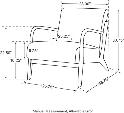 Glitzhome 30.75" H Mid Century Red Accent Armchair, Single Reading Armchair PU Leather Lounge Chair with Walnut Ruberwood Frame