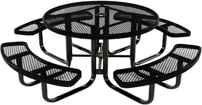 Coated Outdoor Furniture Heavy-Duty Portable Outdoor Kids Table with Umbrella Hole, Expanded Metal Kids Picnic Table, Commercial-Grade, Made in America (46 In, Round, Childrens, Black)