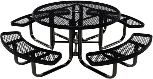 Coated Outdoor Furniture Heavy-Duty Portable Outdoor Kids Table with Umbrella Hole, Expanded Metal Kids Picnic Table, Commercial-Grade, Made in America (46 In, Round, Childrens, Black)