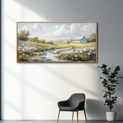 PHAOHUAXM Wood Framed Wall Art For Living Room Large Canvas Wall Decor For Bedroom Flower Watercolour Painting Office Decor Countryside Scenery Wall Picture Printing Artwork Home Decor 20x40 In