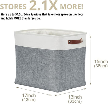 DECOMOMO Extra Large Storage Baskets 54.5L Fabric Storage Bins for Organizing Linen Closet, Toys, Nursery (Slate Grey and White, XXXL - 3 pack)
