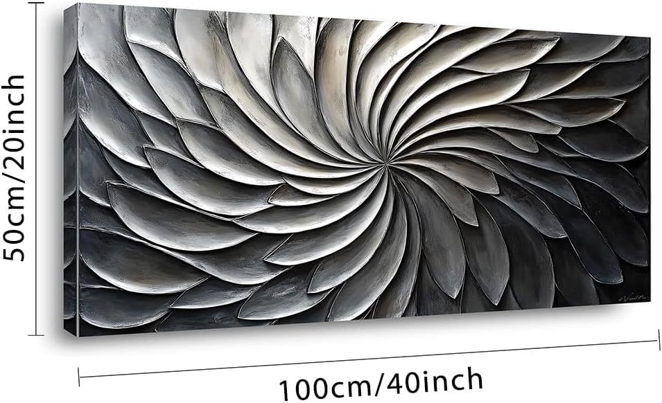 LASMOND Abstract Black and White Wall Art for Living Room Modern Canvas Print Painting Lines Flower Floral Large Artwork Bedroom Home Office Wall Décor (40x20 Inches)