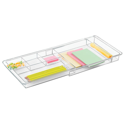 iDesign Expandable Makeup Drawer Organizer, Shallow Tray for Bathroom or Vanity Storage - Clear