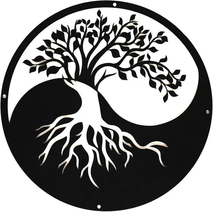 SHIMANY Black Metal Wall Art - Yin&Yang Tree Of Life Hanging Wall Sculpture for Living Room, Bedroom, Entryway, or Meditation Space