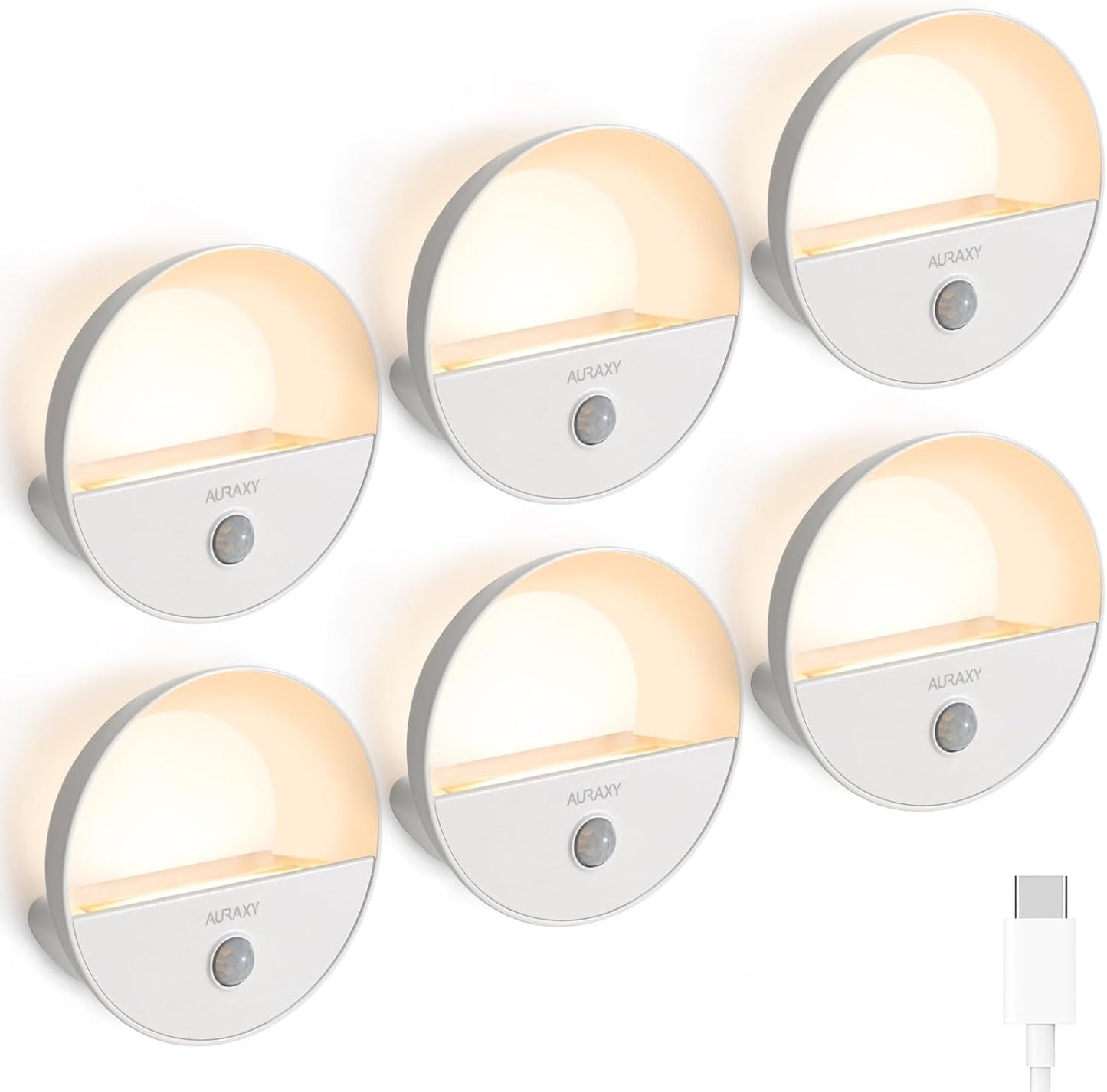 Rechargeable Battery Night Light, Motion Sensor Night Light, LED Warm White Magnetic Stick-on Motion Sensored Hallway Light, with Dusk to Dawn Sensor for Stairs, Wall, Closet, Cabinet (6 Pack)