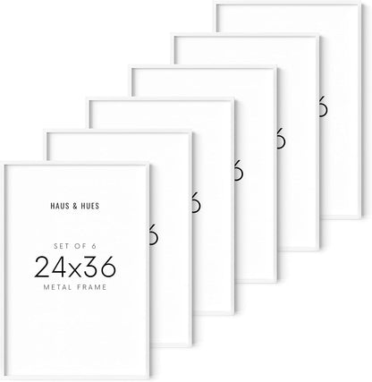 HAUS AND HUES 24x36 White Metal Picture Frames - Features Premium Aluminum, Vertical & Horizontal Hang, Shatterproof Plexiglass - Perfect for Home, Room, Office (24x36 in, White, Set of 6)