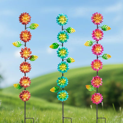 3Pack Flowers Decorative Garden Stakes,Spring Outdoor Metal Flowers Decorations,Metal Yard Art for Outside Patio Porch Decor（22.6 * 5.1IN）