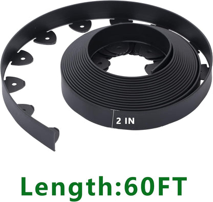 No Dig Landscape Edging Kit 60FT 2IN Tall with Scissors, Heavy Duty PP Material Garden Edging with 54 Anchoring Spikes, Edging for Landscaping, Garden, Black