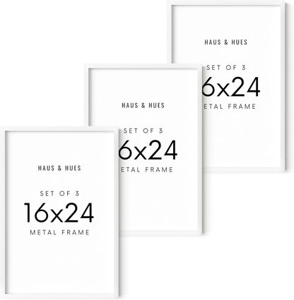 HAUS AND HUES 16x24 White Metal Picture Frames - Features Premium Aluminum, Vertical & Horizontal Hang, Shatterproof Plexiglass - Perfect for Home, Room, Office (16x24 in, White, Set of 3)