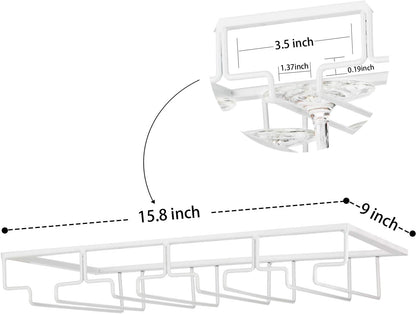 Wine Glass Rack Under Cabinet - Stemware Holder Metal Wine Glass Organizer Glasses Storage Hanger for Bar Kitchen Brown 4 Rows White