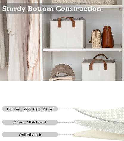 StorageWorks Storage Bins, Fabric Storage Bins for Shelves, Storage Baskets with Metal Frame, Closet Baskets and Bins with Handles, Beige, 2-Pack