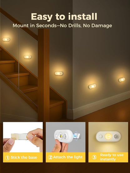 LED Motion Sensor Puck Lights, Under Cabinet Lighting, Indoor Rechargeable Wireless Cabinet Light, Dimmable Magnetic Stick-On Night Lights for Closet, Counter, Kitchen, Stairs, 3000K Warm White 6-Pack