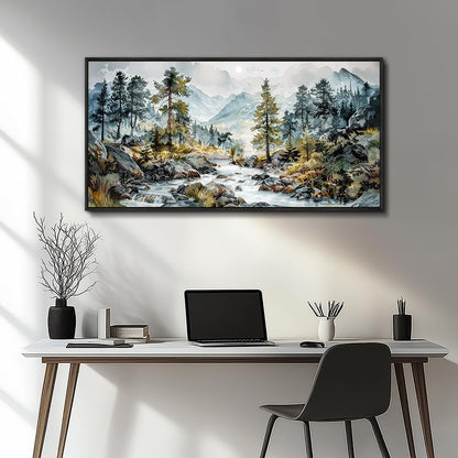 PHAOHUAXM Large Wall Art For Bedroom Wall Decor For Living Room Office Home Decoration Rivulet View Painting Forest Tree Landscape Watercolour Canvas Pictures Ready To Hang Black Framed 20x40 In