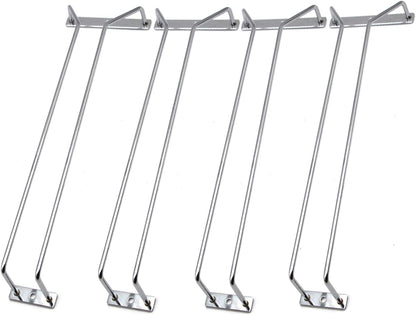 14-Inch Wine Glass Rack, Under Cabinet Wine Glass Holder Stainless Steel Chrome Finish Stemware Rack - Hanging Stemware Holder for Cabinet Kitchen Bar, Set of 4