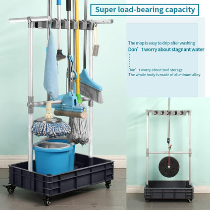 Broom And Mop Holder Put Wet Mops Movable Floor-Mounted Mop Rack Floor Standing Cleaning Tool Cart Storage For Garden Garage Schools, Hospitals, Factories, Hotels,Property Companies (12racks)