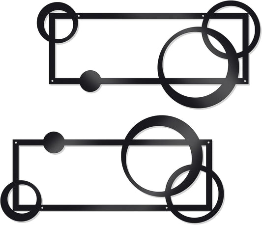 OYEFLY 2 Pcs Metal Abstract Wall Art,Modern Geometric Decor (Black, style 2)