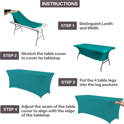 IVAPUPU 2 Pack 6FT Table Cloth for Rectangular Fitted Events Stretch Lake Blue Table Covers Washable Cover Spandex Tablecloth Protector for Party, Wedding, Cocktail, Banquet, Festival