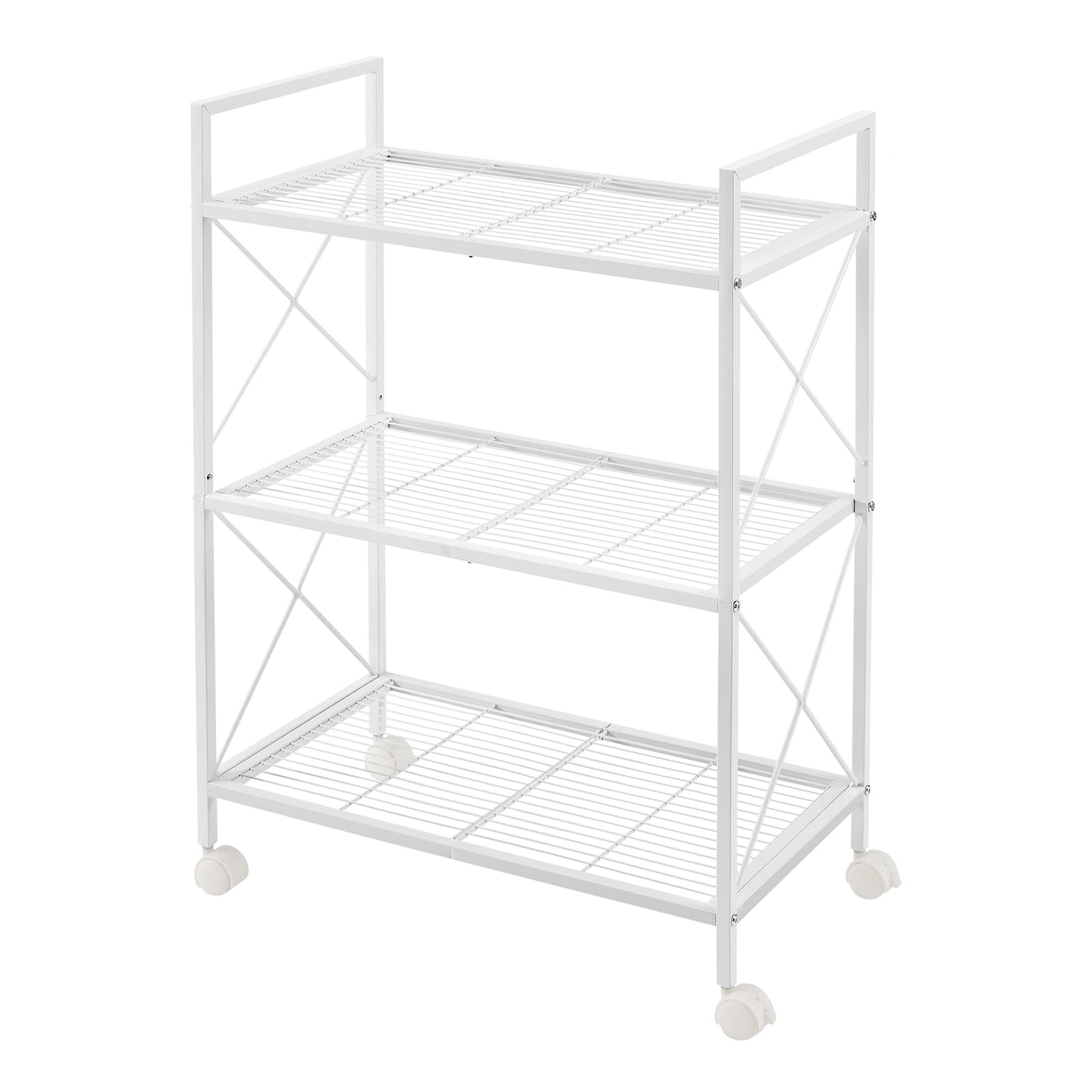 SONGMICS 3-Tier Metal Storage Rack with Wheels, Mesh Shelving Unit with X Side Frames, 23.6-Inch