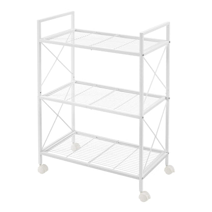SONGMICS 3-Tier Metal Storage Rack with Wheels, Mesh Shelving Unit with X Side Frames, 23.6-Inch