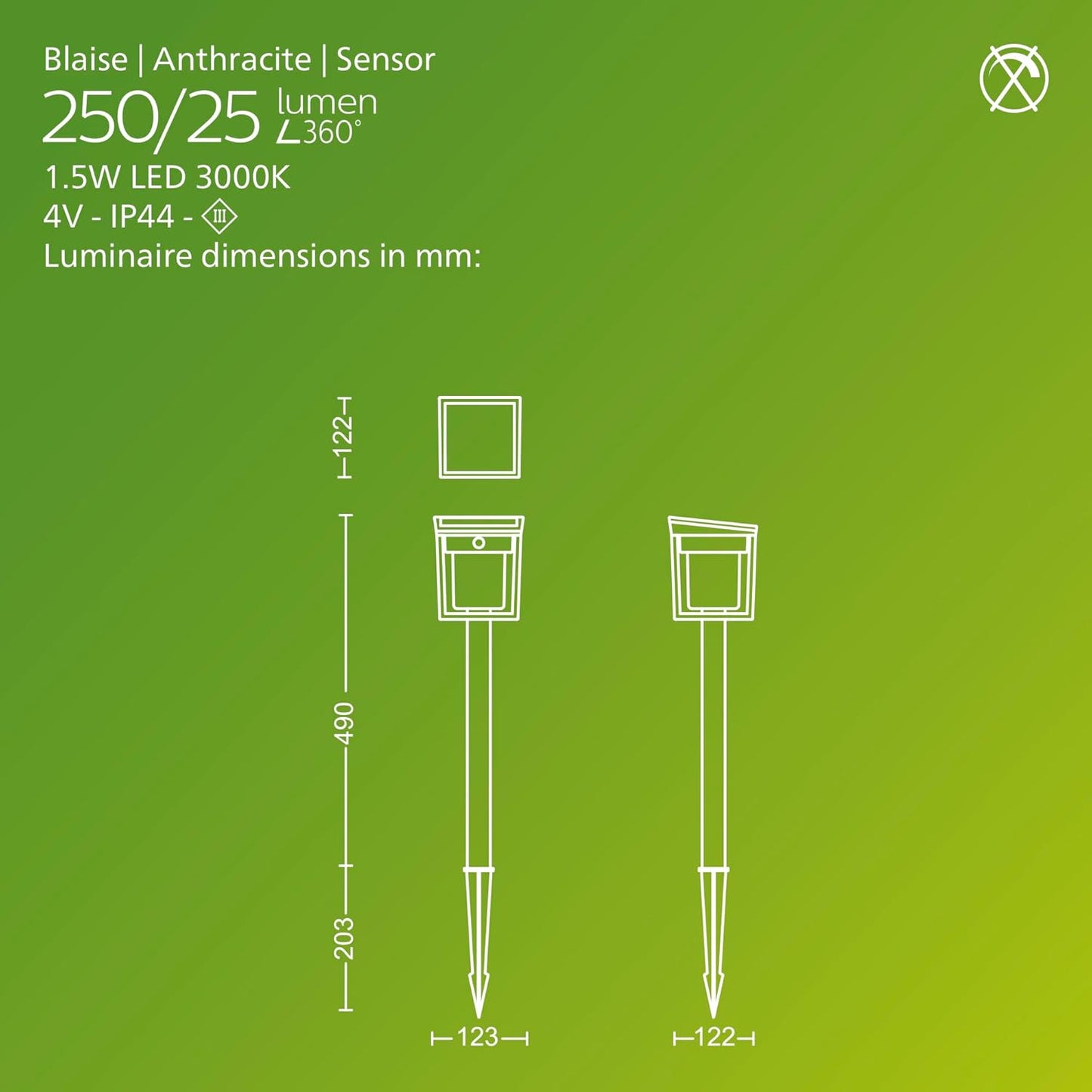 Philips Solar LED 1-Pack Ultra-Efficient Pathway Light - Blaise, Automatically Linkable, Dusk to Dawn, Motion Sensor, 3000K Bright White Light, IP44, Anthracite