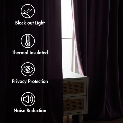 MIULEE Lavender Velvet Curtains 90 inches 2 Panels - Luxury Room Darkening Window Drapes for Bedroom Living Room Thermal Insulated Super Soft Blackout, Back Tab Rod Pocket Pinch Pleated, Purple