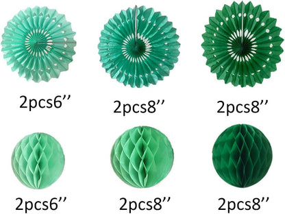 12pcs 6’’ 8’’ Honeycomb Balls Tissue Paper Fans Party Honeycomb Ball Fans Wall Tissue Pom Poms Flower Balls Hanging Paper Fans for Party Baby Shower Birthday Wedding Nursery Wall Decor(Green Set)