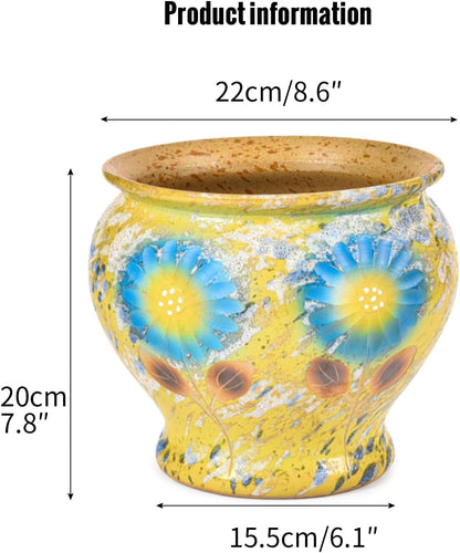 Sungmor Ceramic Hand Painted Succulent Flower Pots, 9 Inch Large Pottery Pots for Indoor Outdoor Plants, Decorative Ceramic Vase for Flower Arrangement Home Decor, Vintage Centerpieces Flowerpot