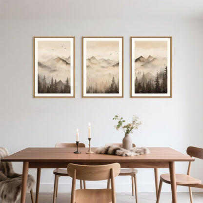 Celestdeco Nature Misty Forest Framed Canvas Wall Art Set, Foggy Landscape Wall Decor, Watercolor Pine Tree Wall Painting, Large Mountains Art Print for Living Room, Bedroom, Office - 24"X36"X3