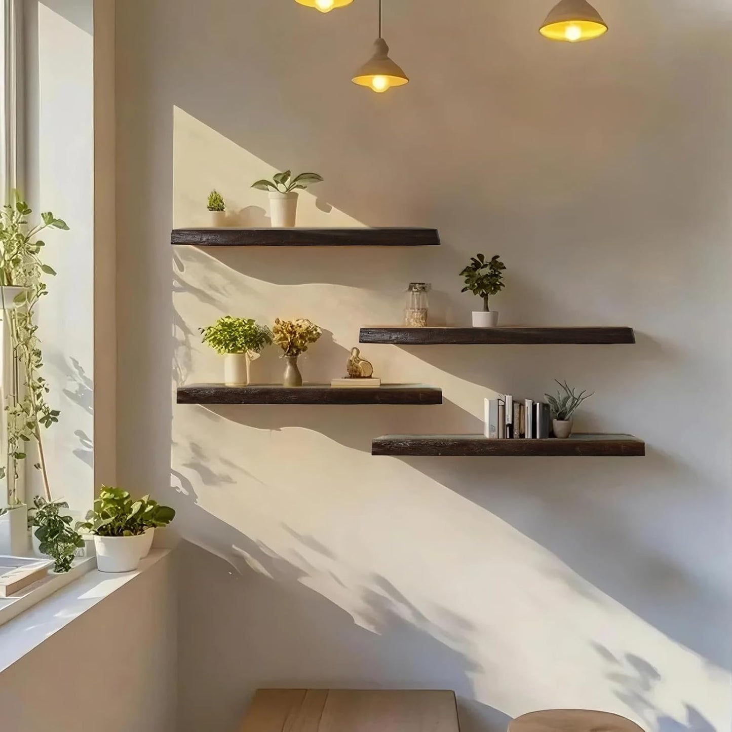 Wood Floating Shelves Set of 2, Aged Elm Wood Picture Wall Shelf, Floating Shelves for Wall for Bedroom Kitchen Bathroom Living Room (Walnut, 36 inch)