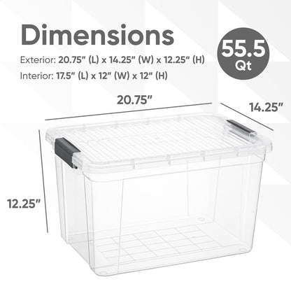 Superio Clear Storage Boxes with Lids, 49 Quart Plastic Container Bins for Organizing, Stackable